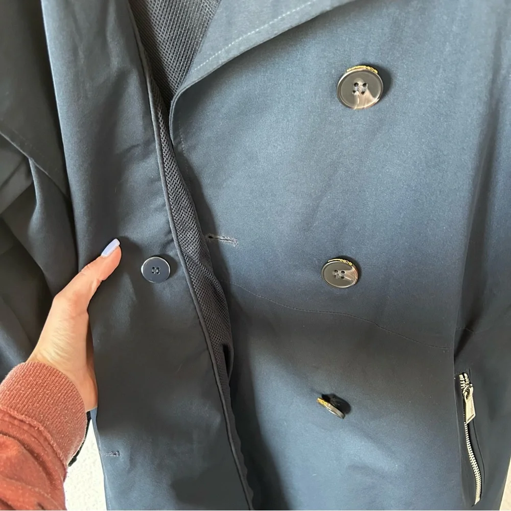 BCBGeneration Midnight Navy Blue Double Breasted Lightweight Spring Trench Coat - Picture 12 of 16